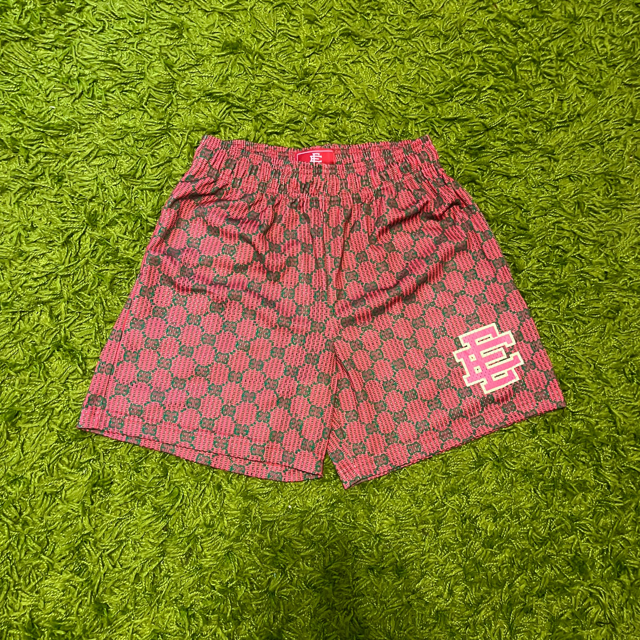 Eric Emanuel EE Red Monogram Mesh Shorts